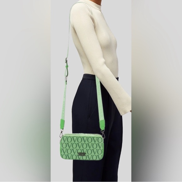 Valentino Orlandi Green Monogram Crossbody Bag with Logo Print NWT - Picture 3 of 5